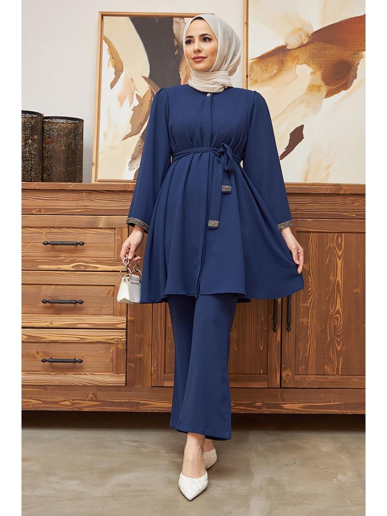 Muslim Women's Fashion 2-Piece Set: Hot Drilling Loose Top & Flared Pants