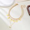 European & American Style Multi-layer Pearl Coin Necklace with Baroque Pendant and Clavicle Chain