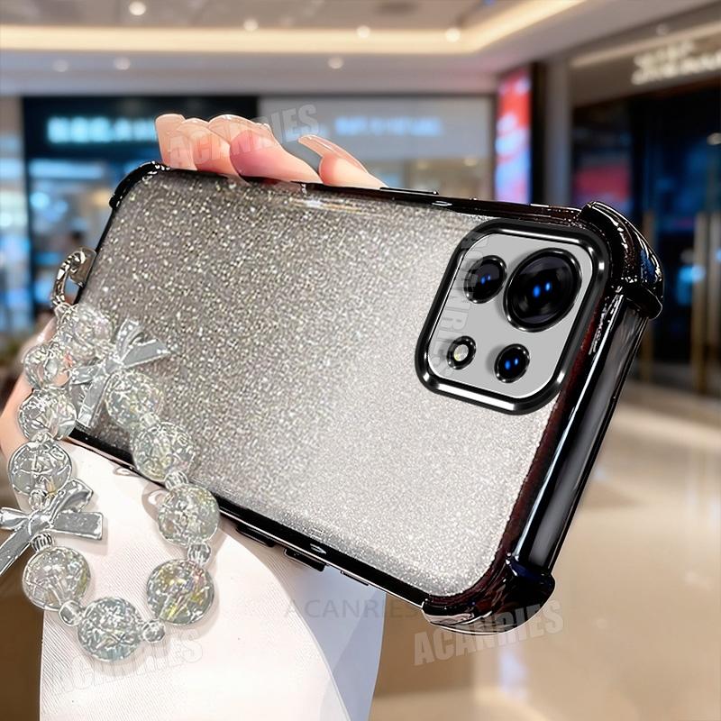 Xiaomi11lite Star Lanyard Chain Plating Glitter Shockproof Silicone Case For Xiaomi Mi 11 Lite 5g Ne Soft Back Cover Mi11lite 4g