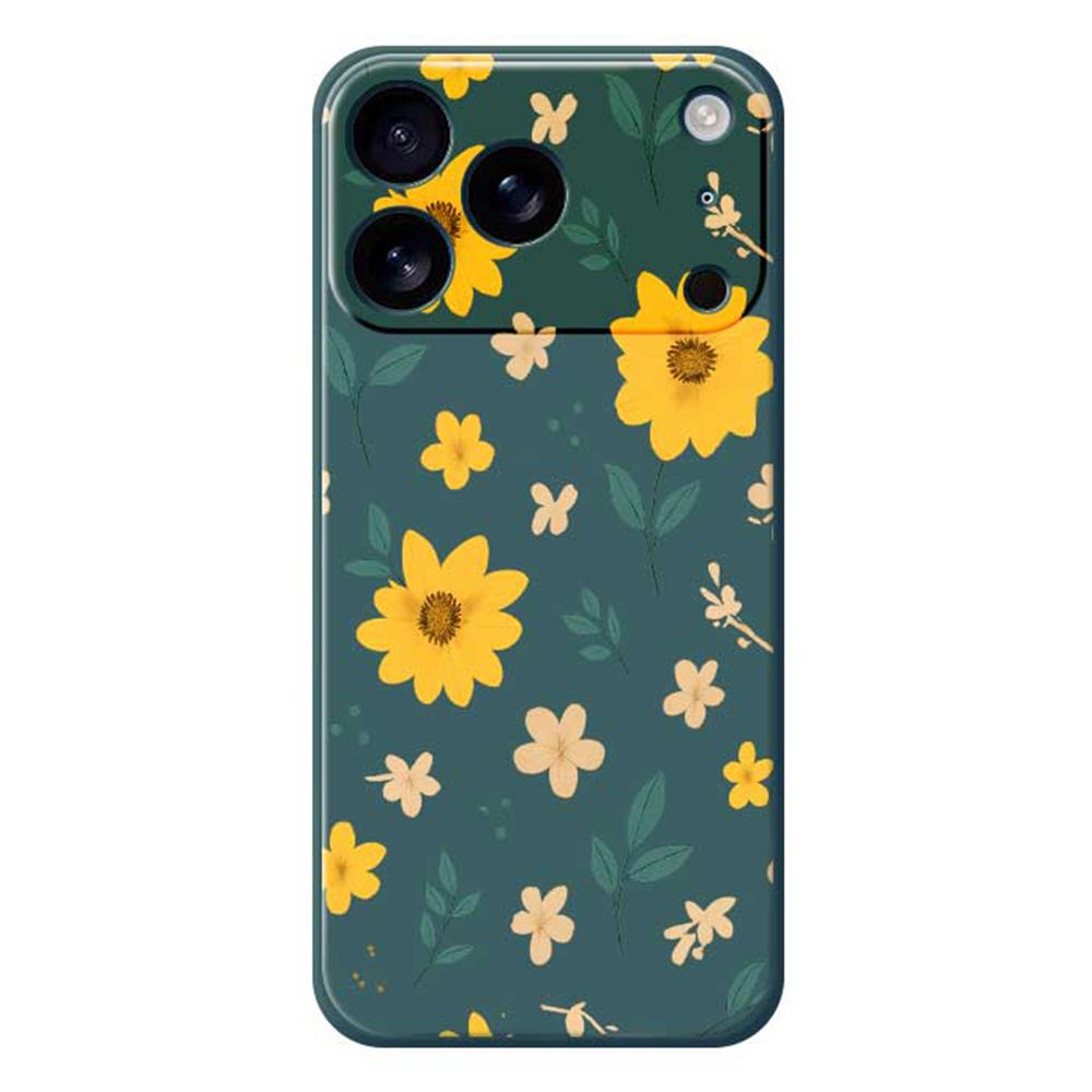 For iPhone 17 Pro Max Case Yellow Floral and Leaves Pattern Printing Straight Edge TPU Phone Back Cover