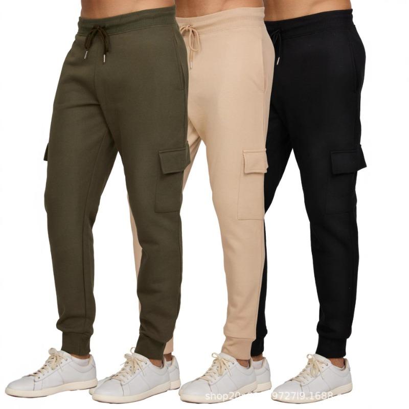 Multi-pocket men's casual fitness trousers fleece corset sports overalls running trousers