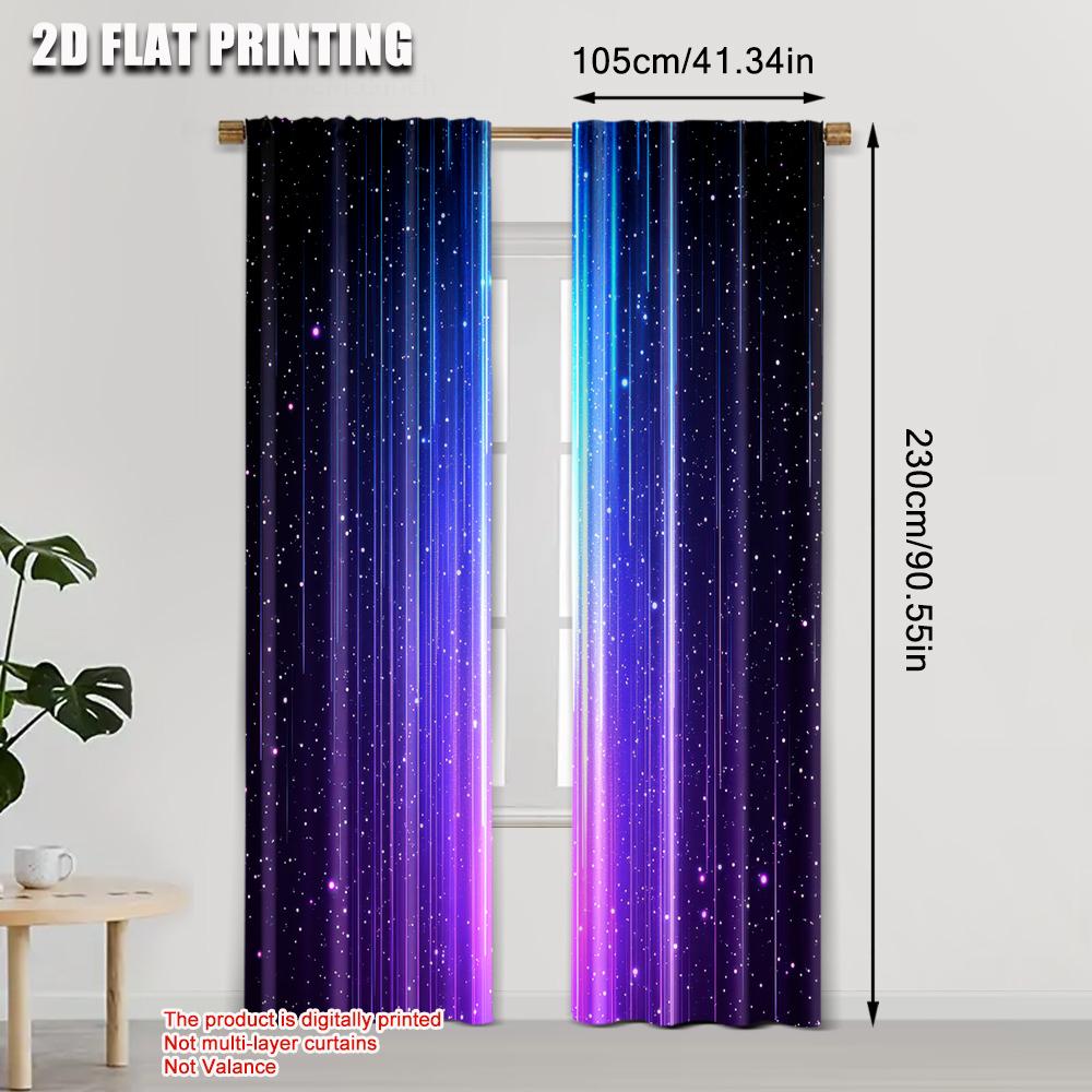 Set Of 2 Galaxy Star Space Curtains Blue Purple Cosmic Polyester Living Spaces Blackout Made Machine Washable