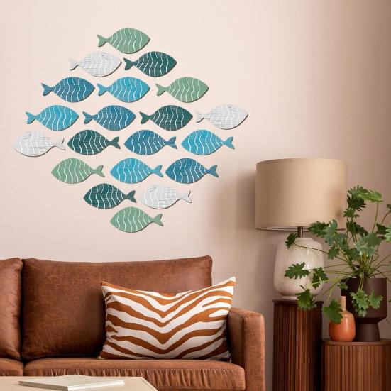 20/40Pcs/Set Wooden Hollow Nautical Coastal Ocean Fish Fish Wall Decoration Theme Hanging Ornament School of