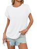 Womens Crew Neck Cap Sleeve T Shirt Loose Basic Summer Top