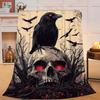 Gothic Flannel Blanket Creepy Red Eye Skull Crow Throw Blanket Washable Cozy Blanket for Men Women Boys Girls Sofa Couch Bed Use