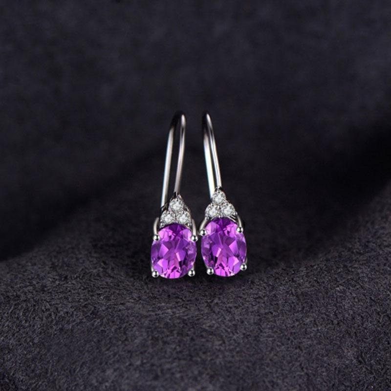 S925 Sterling Silver Jewelry Platinum Plated Violet Color Treasure European Beauty Ring Necklace Earring Jewelry Set