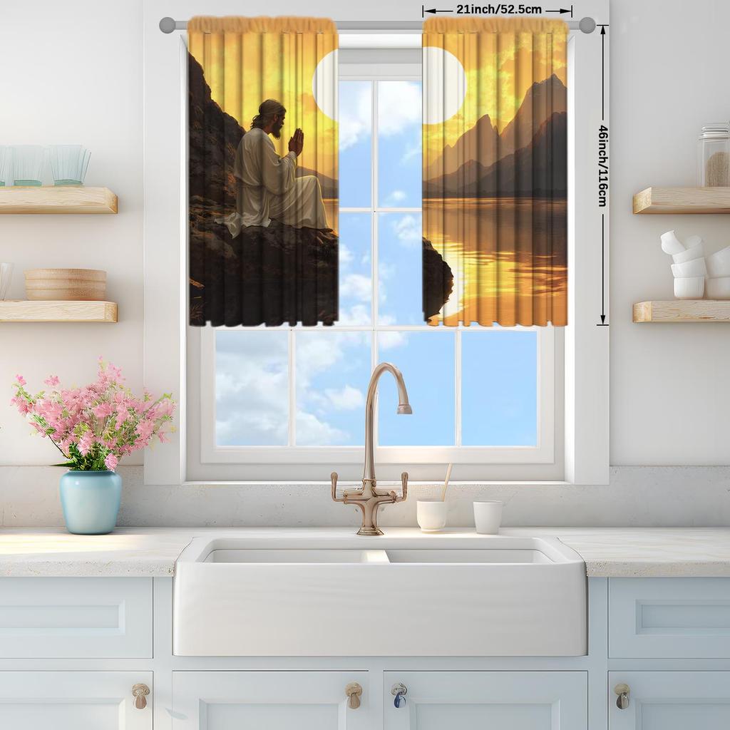 2-Panels The Rising Sun of Jesus in The East Semi Blackout Curtain   Half Blackout Suitable for Artistic Home Decorative Curtains