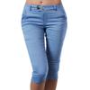 Women Pants Solid Color Mid Waist Button All Match Pocket Skinny Summer Slim-fitting Stretchy Pants Streetwear