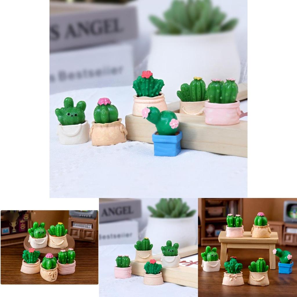 Adorable Resin Mini Cactus Figurine Cute Desktop Plant Decoration For Home Garden