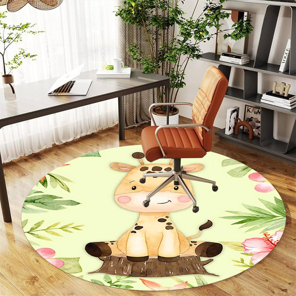 1pc Giraffe, Floral Round Chair mat Area Rug - Non-Slip, Floor Mat for Office, Bedroom, and Indoor Decor c1125514