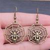 Spider Drop Earring Vintage Antique Silver Color Antique Bronze Color Cobweb Dangle Earring For Women