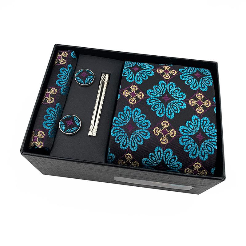 Paisley Men'S Tie Square Cuff Tie Clip Gift Box Set Business Casual Tie Black Gift Box