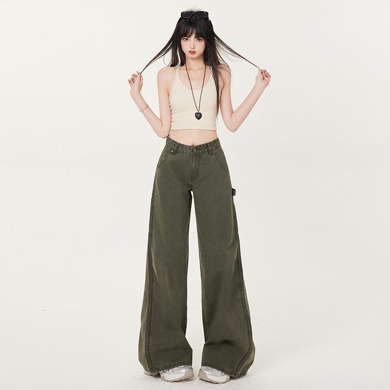 Women's Low Rise Retro Curved Blade Jeans - High Street Style, Loose Fit, Wide Leg, Casual.