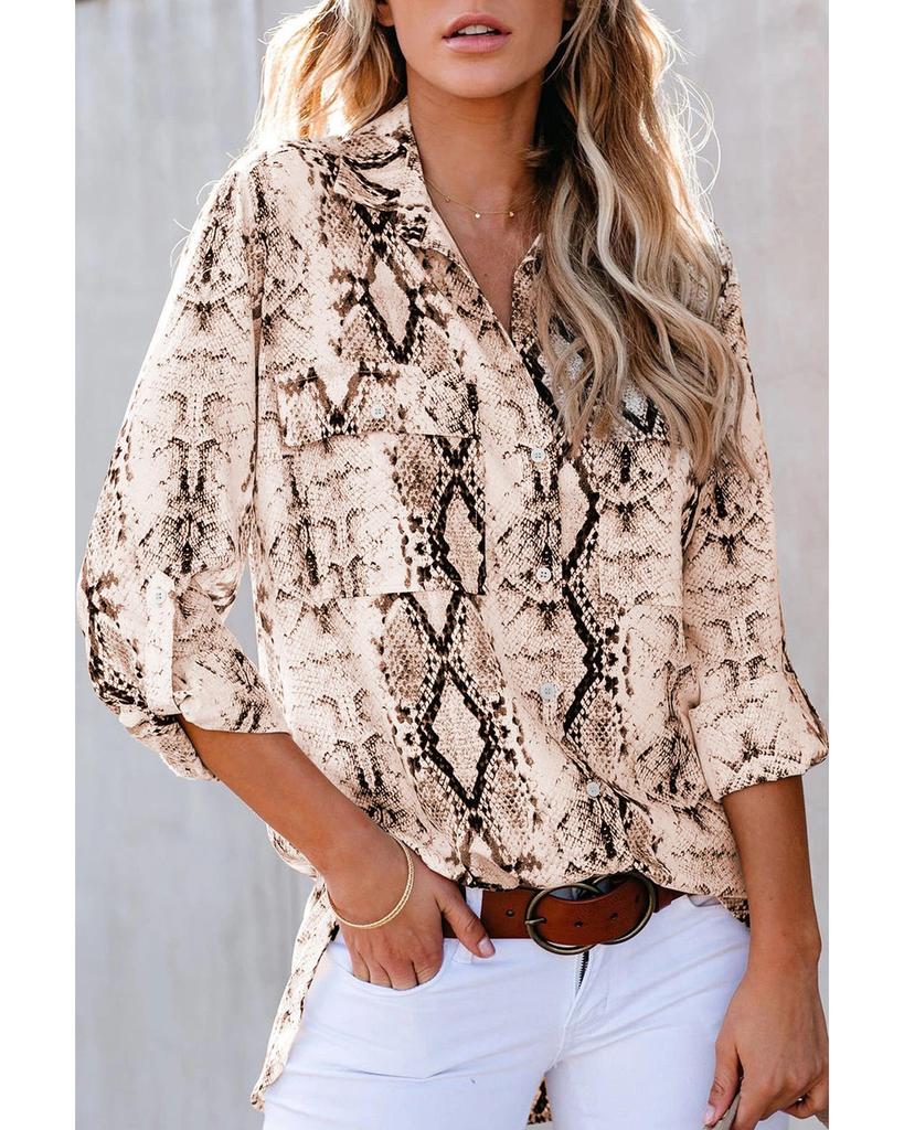 Azura Exchange Snake Print Shirt with Pockets
