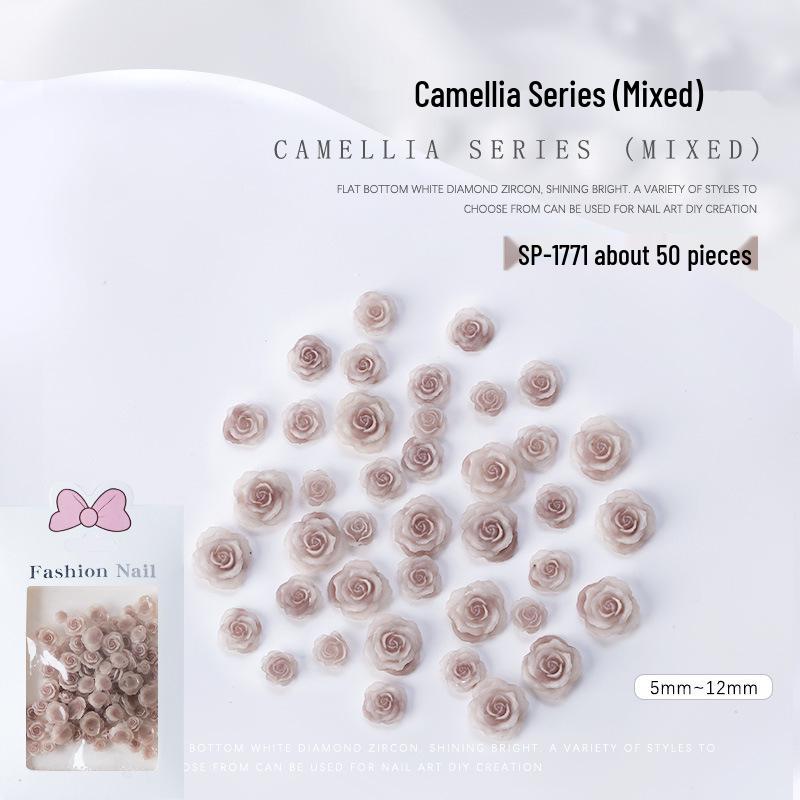 

Camellia Rose 3D Resin Matte Flower Nail Art Decorations, 50-Piece Set.