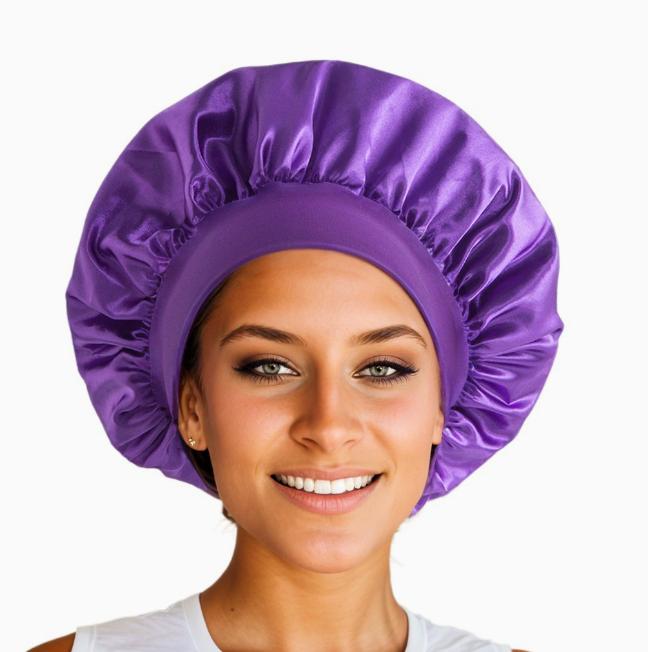 Shower Wide Brim Elastic Satin Hair Care Cap - Women's Sleep, Salon, and Shower Use