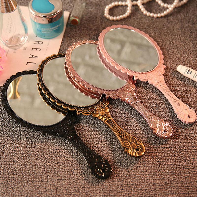 Vintage Carved Handheld Vanity Mirror Hand Mirror Handle Spa Salon Makeup Mirror