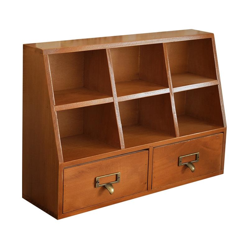 Retro Dorm Desktop Storage Box: Wooden Multifunctional Lipstick & Journal Organizer with Drawer.