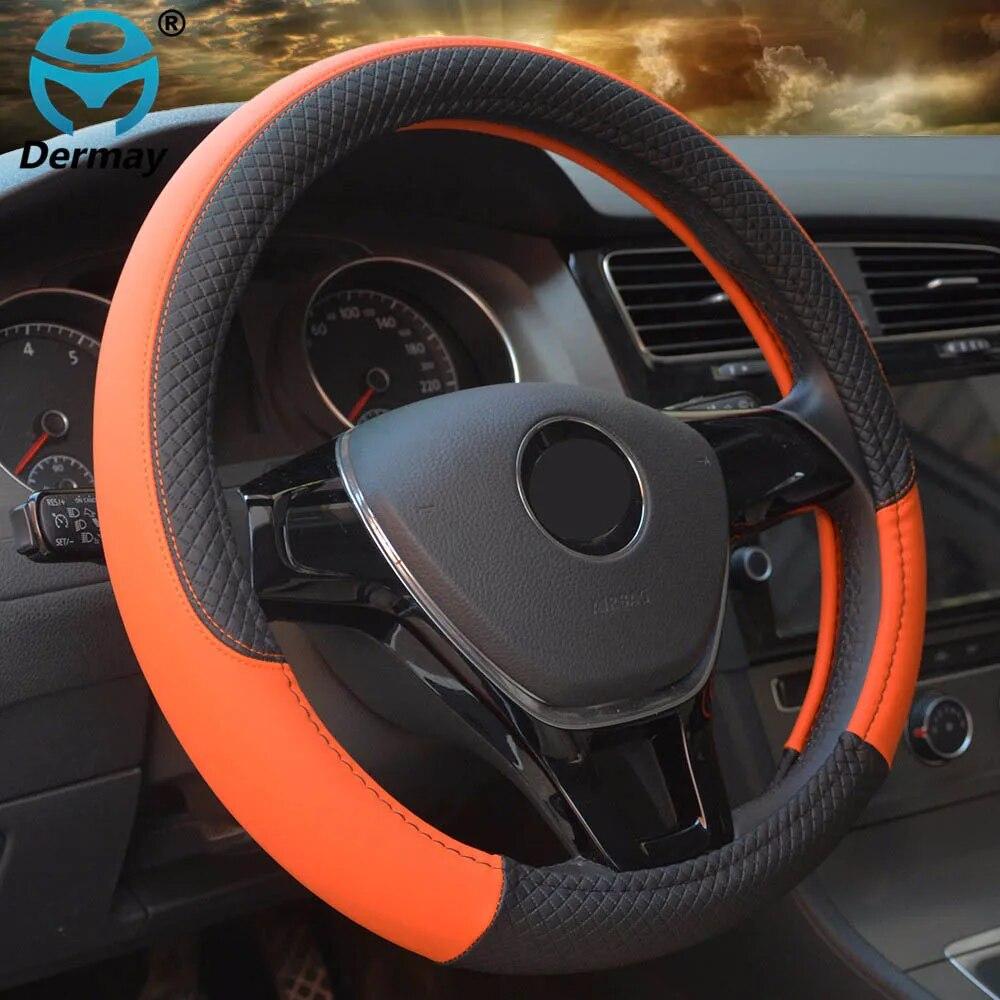 DERMAY 7Colors 39/40CM Car Steering Wheel Cover PU Leather Size L for Outer Diameter Of Steering Wheel 39-40cm Free Shipping