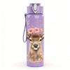 1PC Floral Deer Pattern 750ml Color Plastic Sports Water Bottle Leakproof Flip Straw Lid Suitable for Sports Office Home Use