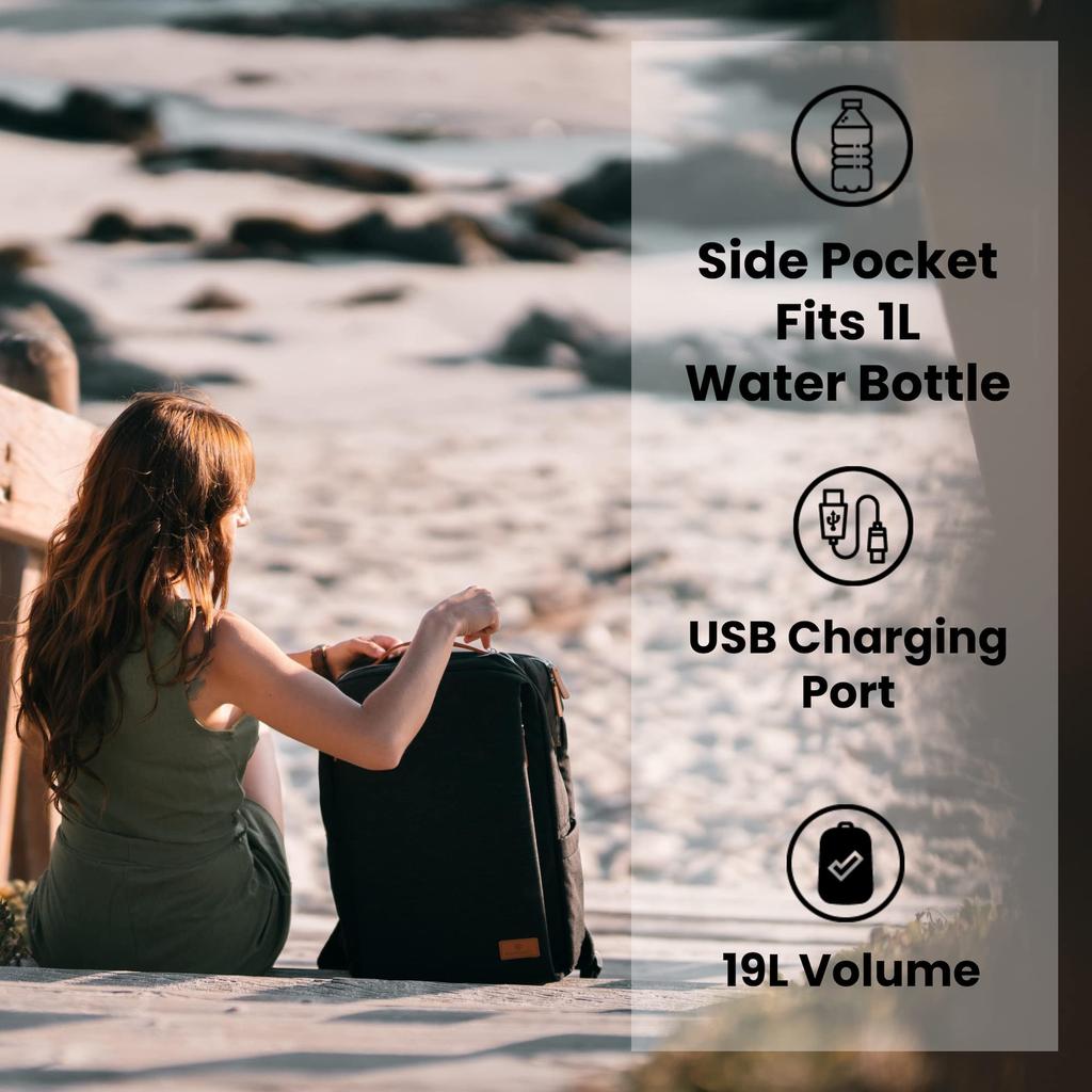 Nordace Siena Rucksack - 15,6-Zoll Laptop-Rucksack mit USB-Ladeanschluss, Wasserdicht, Unisex, für den täglichen Gebrauch, Reisen und Arbeit, Schwarz, 19L