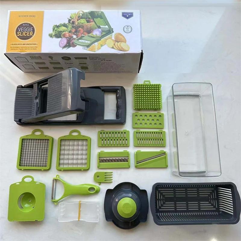 14/16 In 1 Vegetable Chopper Multifunctional Fruit Slicer Food Grate Food Chopper Onion Dicer Cut Kitchen Cutter With Container