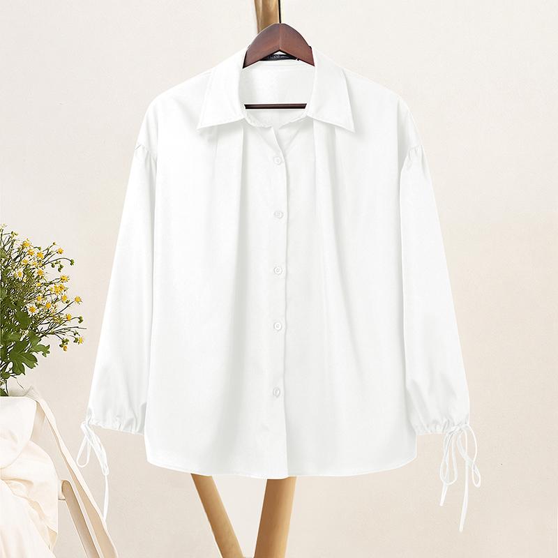 

ZANZEA Women Turn Down Collar Loose Long Sleeve Solid Blouse XL білий
