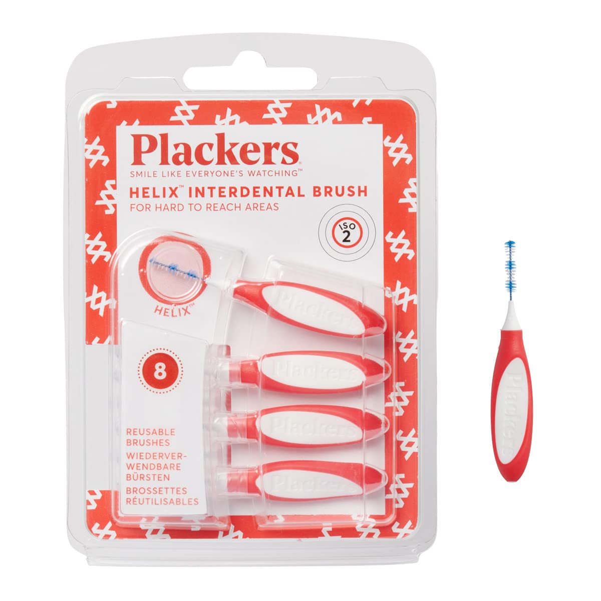 

Plackers Interdental Tough 8 Extra Plaque and Food Debris Interdental Oral Care Brush, Spiral, Pieces, I-Shape, Fine, 0.5mm, 4S/SSSS, Reusable,