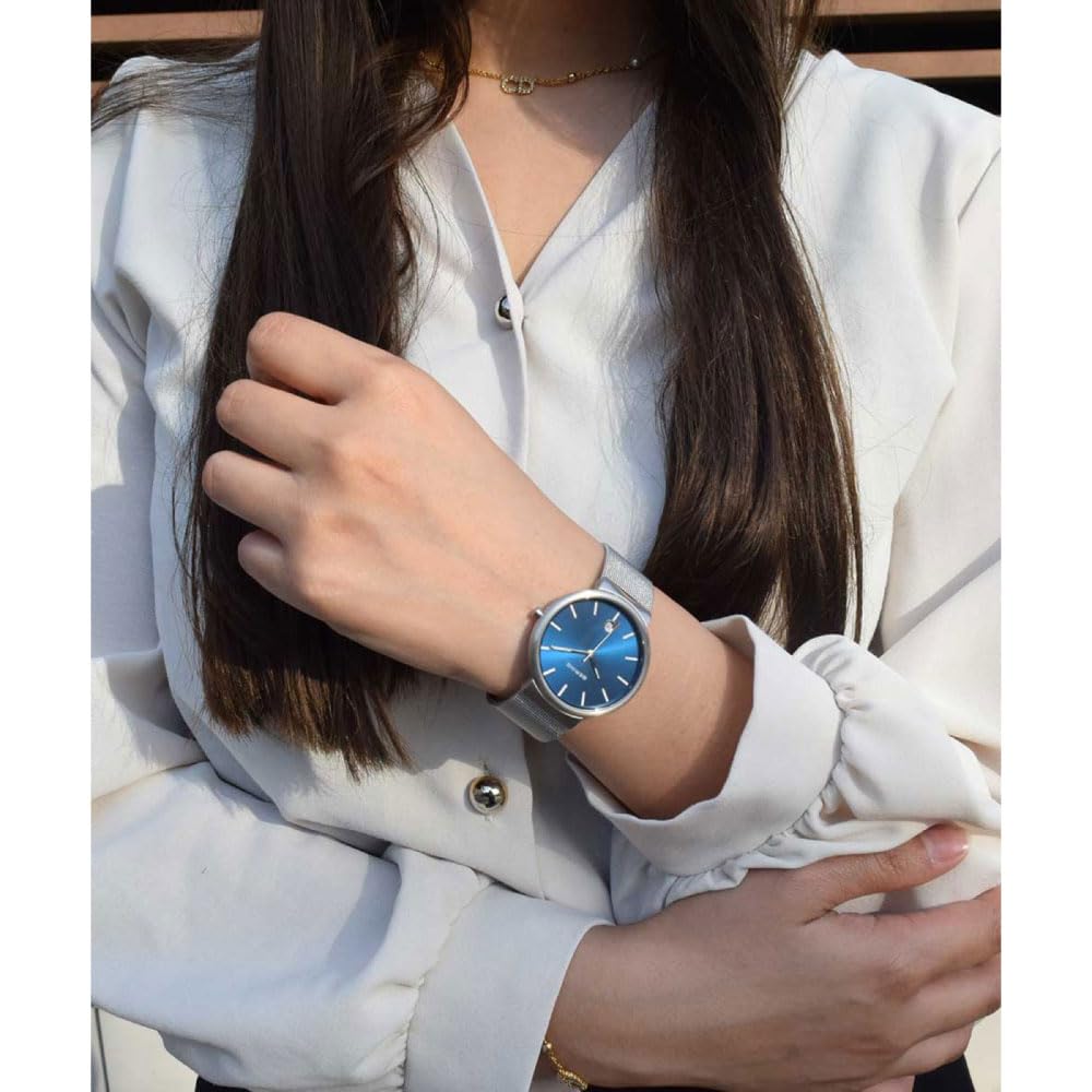 Bering Classic Scandinavian Carved Mesh Watch, Silver, 11035-007