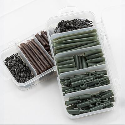 Fishing Tackle Kit 100pcs Fishing Terminal Tackle Set Safety Clips - Sleeve Quick Change Swivel Tail Rubber Fishing Accessories with Box