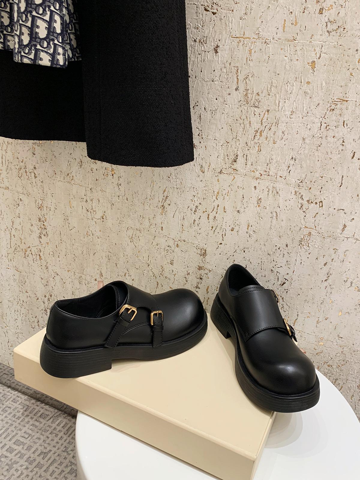 

улица. Martin Academy~ Стильные кожаные туфли в британском стиле с двойной пряжкой, круглой головкой и одной педалью 35 чёрный