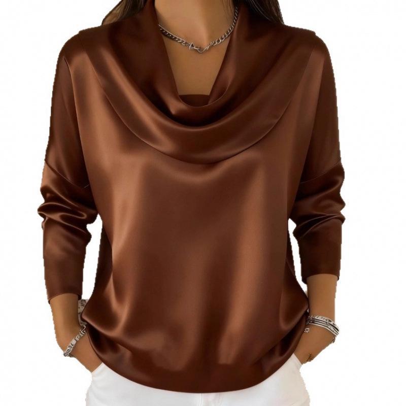 2026 Spring/Summer Women's Batwing Neck Casual Solid Long Sleeve Shirt