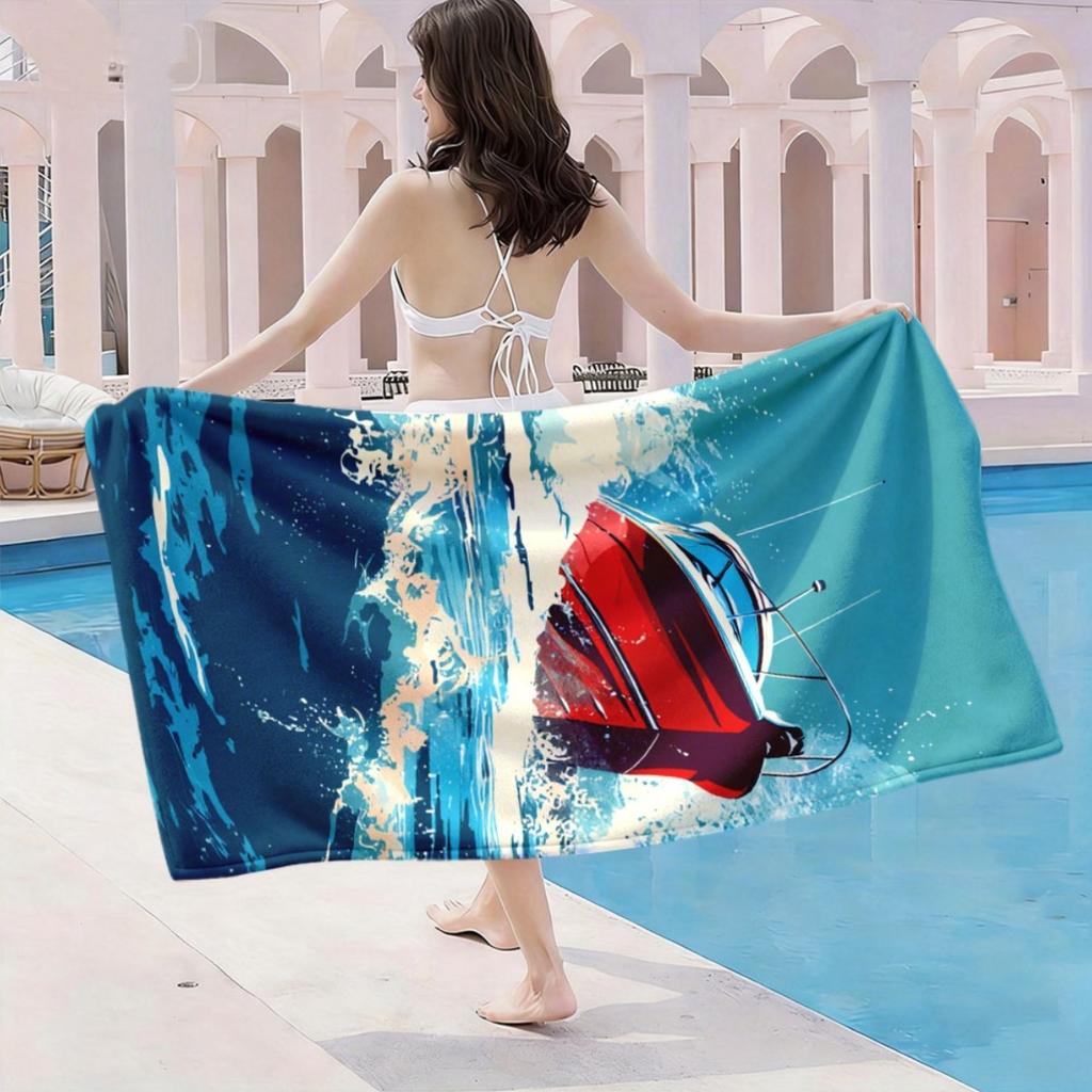 Summer Holiday Nautical Style Microfiber Beach Towel Sandproof Waterproof 2D Flat Printed Swim Bath Towel Outdoor Sport