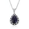 Sterling Silver 925 Pendant Necklace Pear Shape 10x14mm Natural Blue Sandstone Necklace Fashion Jewelry For Women