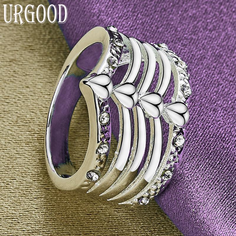 Anello Cinque Fili in Argento Sterling 925 con Zirconi AAA Gioielli di Moda