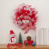 Christmas Snowman Wreath for Front Door Light Up Red/Blue Mesh Ribbon Candy Cane Wreath with Snowman Doll for Winter Home Wall Decor