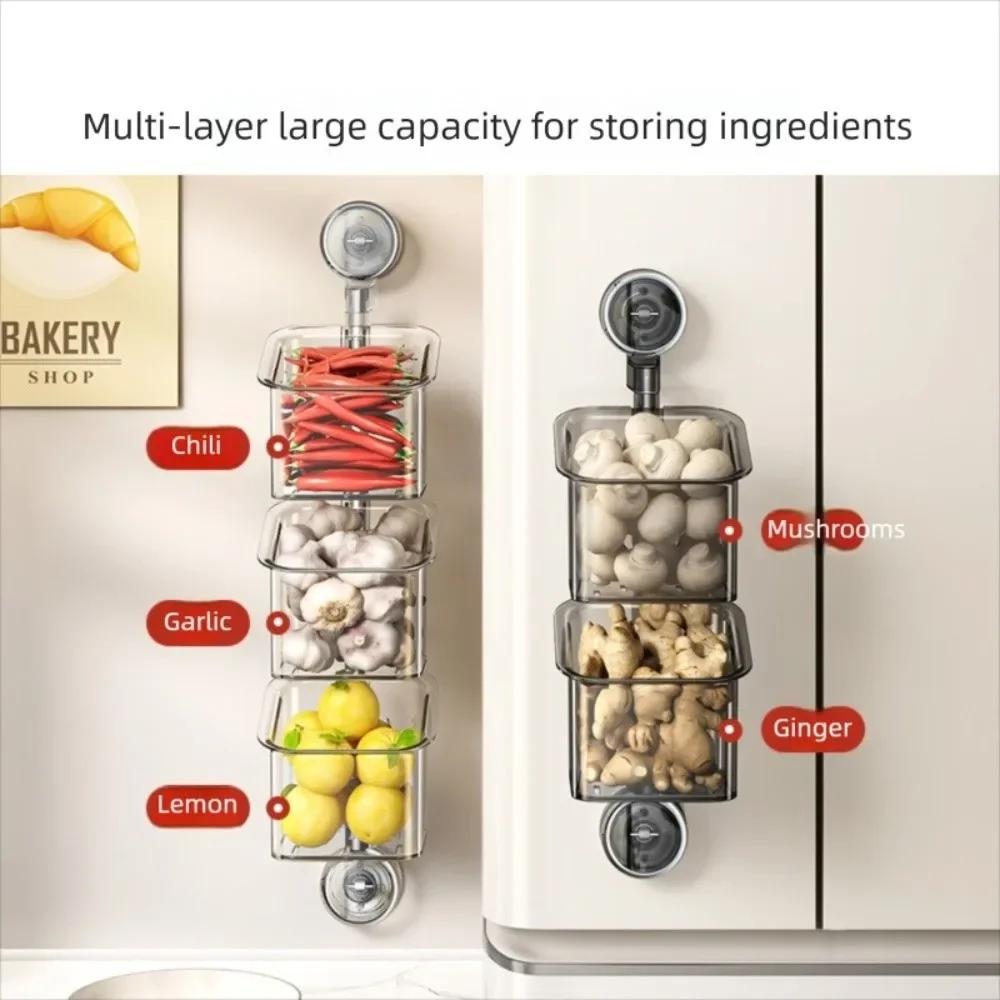 Creative 2-Layers/3-Layers Storage Box Suction Cup Wall-Mounted Hanging Basket Rotatable Multifunctional Storage Basket Kitchen