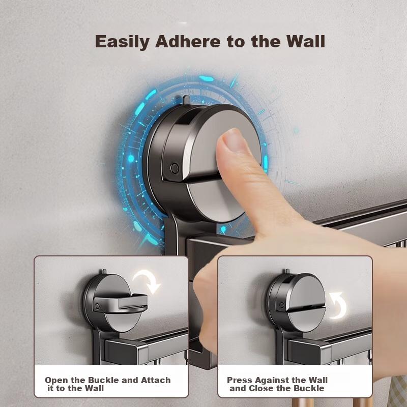 Suction Cup Kitchen Hooks, Multifunctional Storage Rack, No Drilling Required, Hanging Rod for Pot Lids, Spatulas, Knife Holder, Organizer Shelf