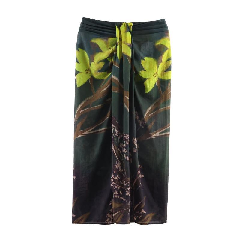 

European & American Style Knot Flower Print Wrap Skirt, Half Skirt (2026 Collection). Large