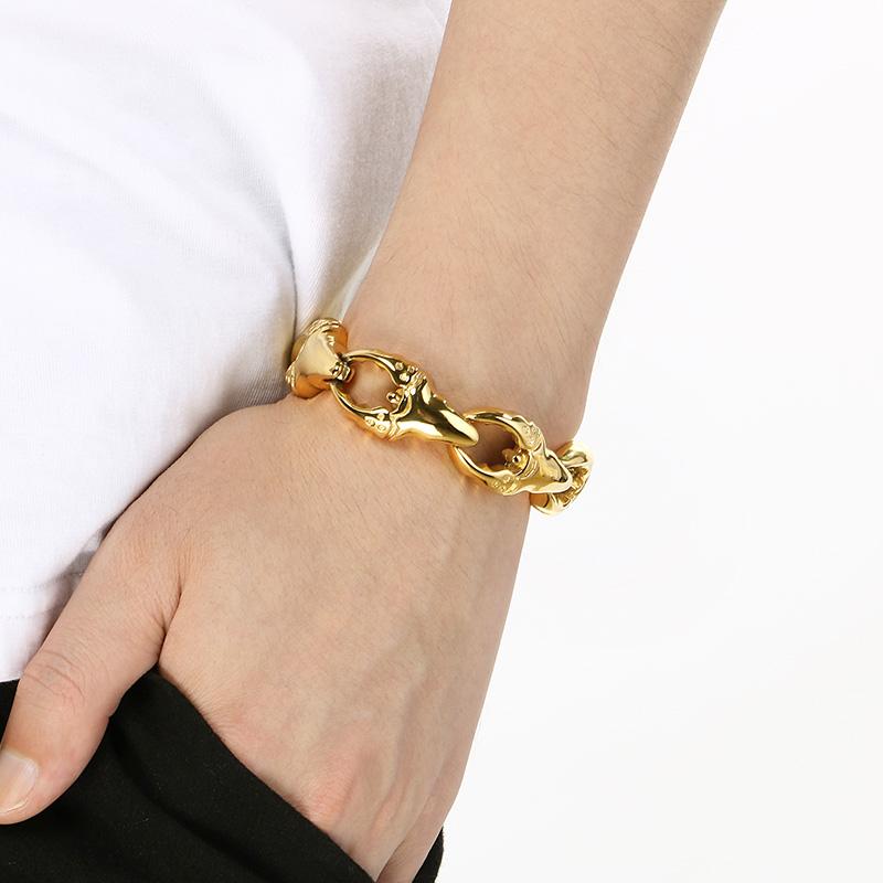 18mm Solid Stainless Steel Crab Claw Bracelet Men‘s Distinctive Polished Gold Color Jewelry Kpop Demon Hunter Accessories