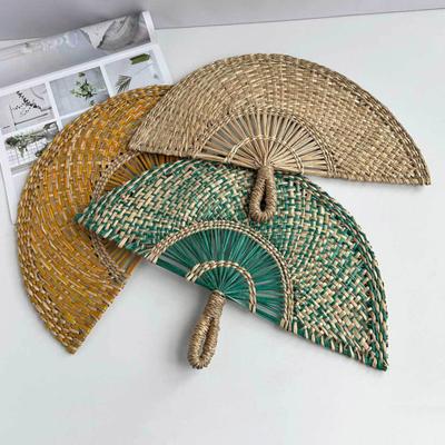 Handmade Straw Weaving Fan Natural Sea Grass Raffia Hand Fan Semicircular