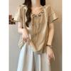 Plus Size Women's French Belly Covering Classic Style Short Sleeve Shirt Female Summer Fat Sister Loose Slimming Chiffon Top