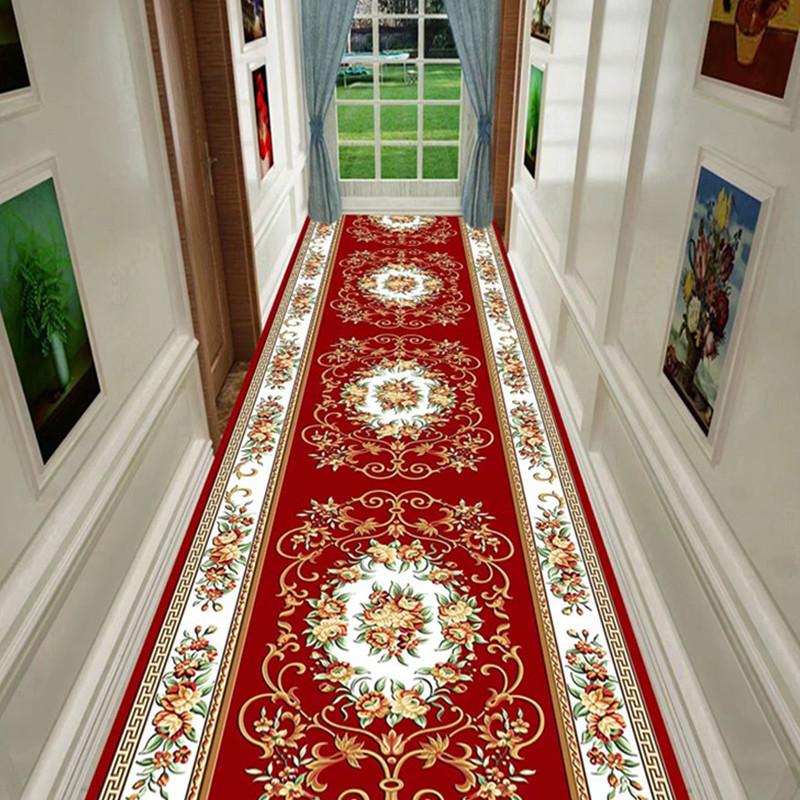 Vintage Böhmischer Stil Extra-Langer Läuferteppich - Rutschfest, Polyestermatte mit filigranen floralen Mustern Perfekt für Hoteleingänge, Flure