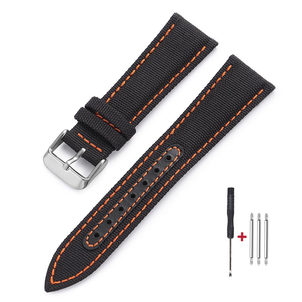 Sailcloth Watch Strap 20mm 22mm for Omega for Seiko Nylon Leather Stitching Bands Quick Release Bracelet Smartwatch Wristband