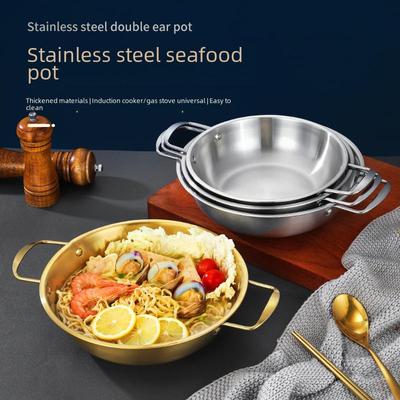Koreanischer Ramen- und Hot Pot aus Edelstahl mit doppeltem Boden und flachem Boden