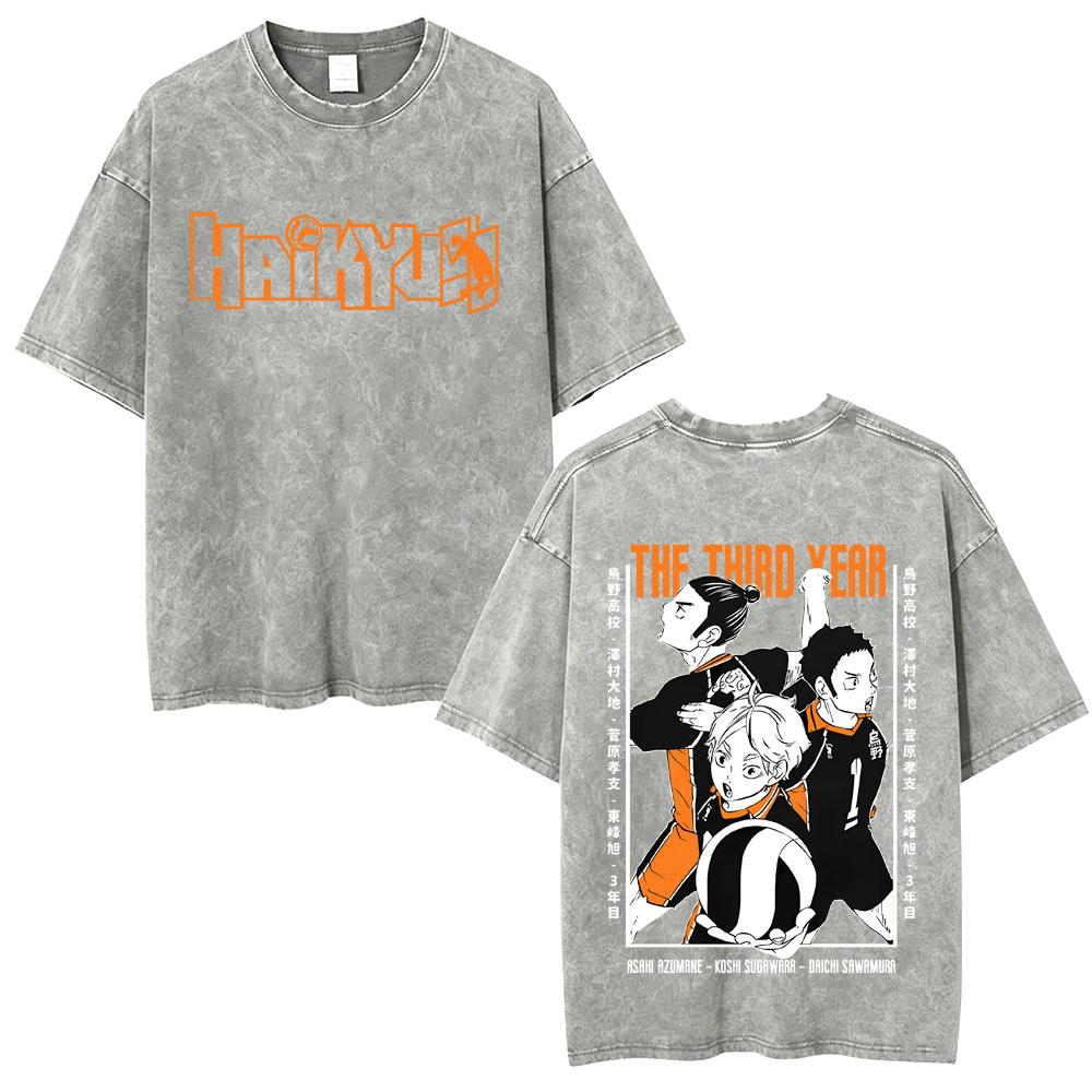 Washed Vintage Anime Haikyuu Kotaro Bokuto T-shirt Retro Manga Oversized T Shirts High Quality Cotton T-shirts Unisex