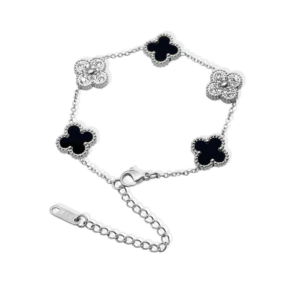 Luxury 18K Double-Sided Diamond Clover & Panda Bracelet, 13mm Non-Fading Titanium Steel Chain