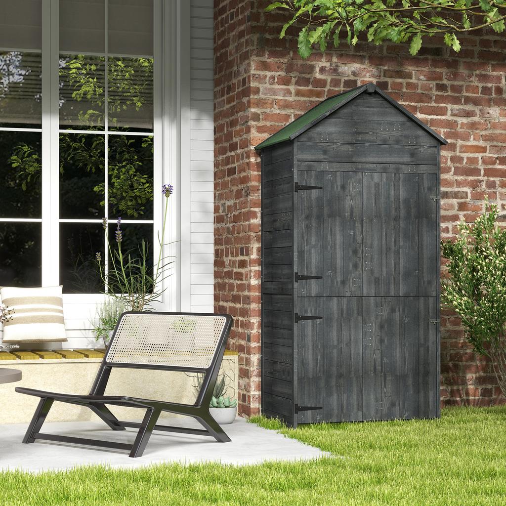 Garden Shed 4-Tier Wooden Garden Outdoor Shed 3 Shelves Utility Gardener Cabinet Lockable 2 Doors - Grey