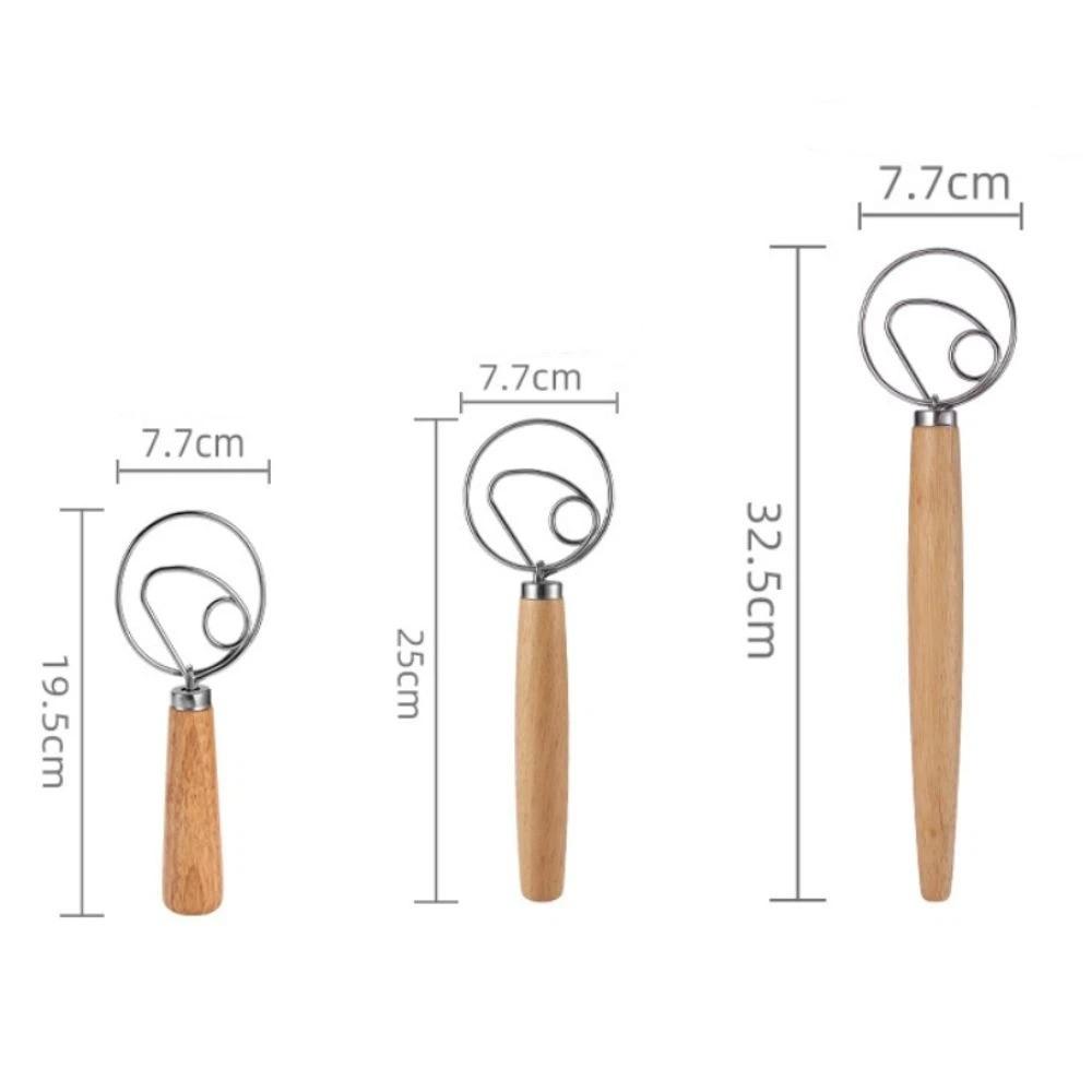 New Stainless Steel Dough Blender Coil Design Wooden Handle Flour Blender Ergonomic Eggbeater Tool Kitchen Baking