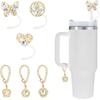 Bling Crystal Flower Straw Covers and Butterfly Toppers for Stanley Cup Accessories, Matching Chain Charms for 30oz and 40oz Tumblers with Handles,
